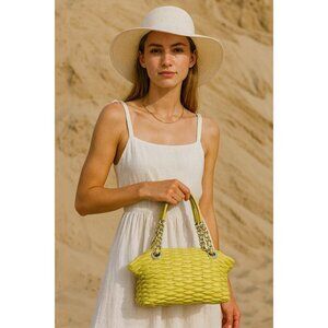 Paolo Masi Italy Woven Leather Tote Bag Yellow Genuine Leather Handbag Italy